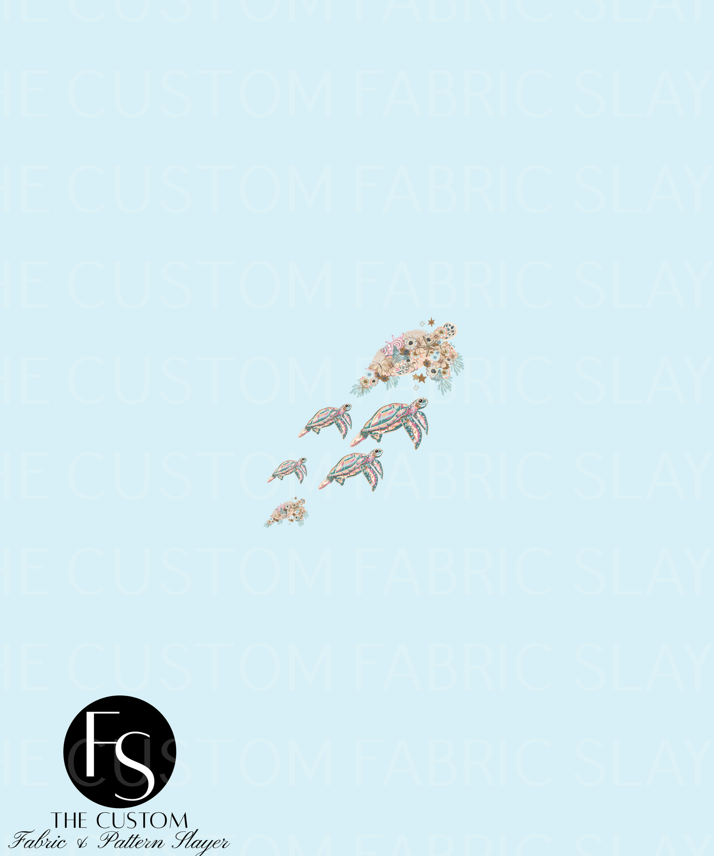 Blue Floral Turtle B - LYSSDOODLES Panel