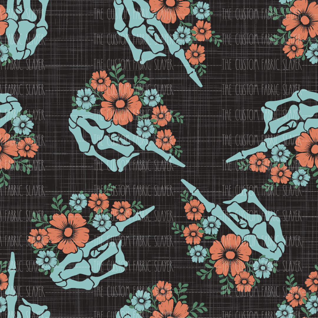 Floral Middle Finger Skeleton Hands - FABRICSLAYER