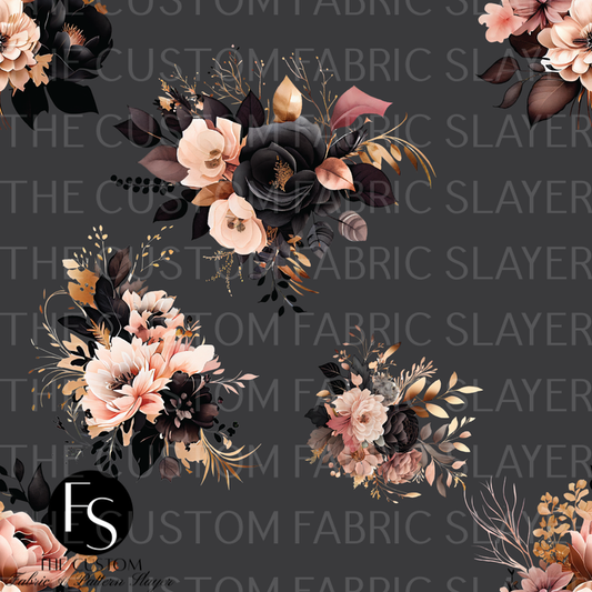 Peach and Black Florals - FABRICSLAYER