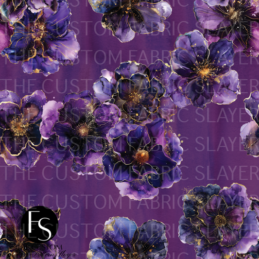 Dark Gold and Purple Flowers - FABRICSLAYER