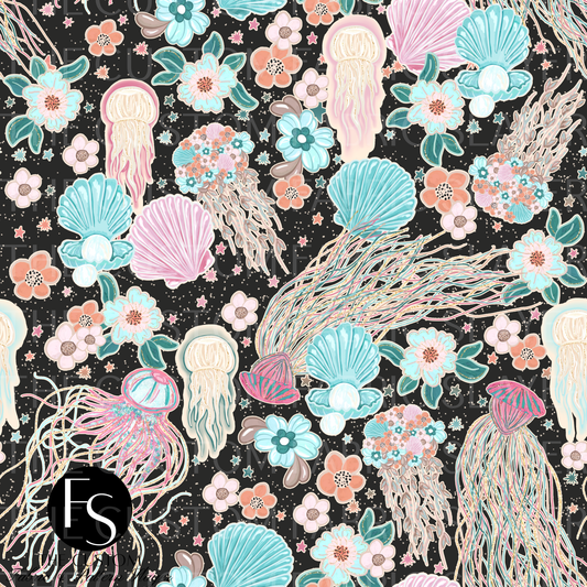 Floral Ocean Jellyfish D - LYSSDOODLES