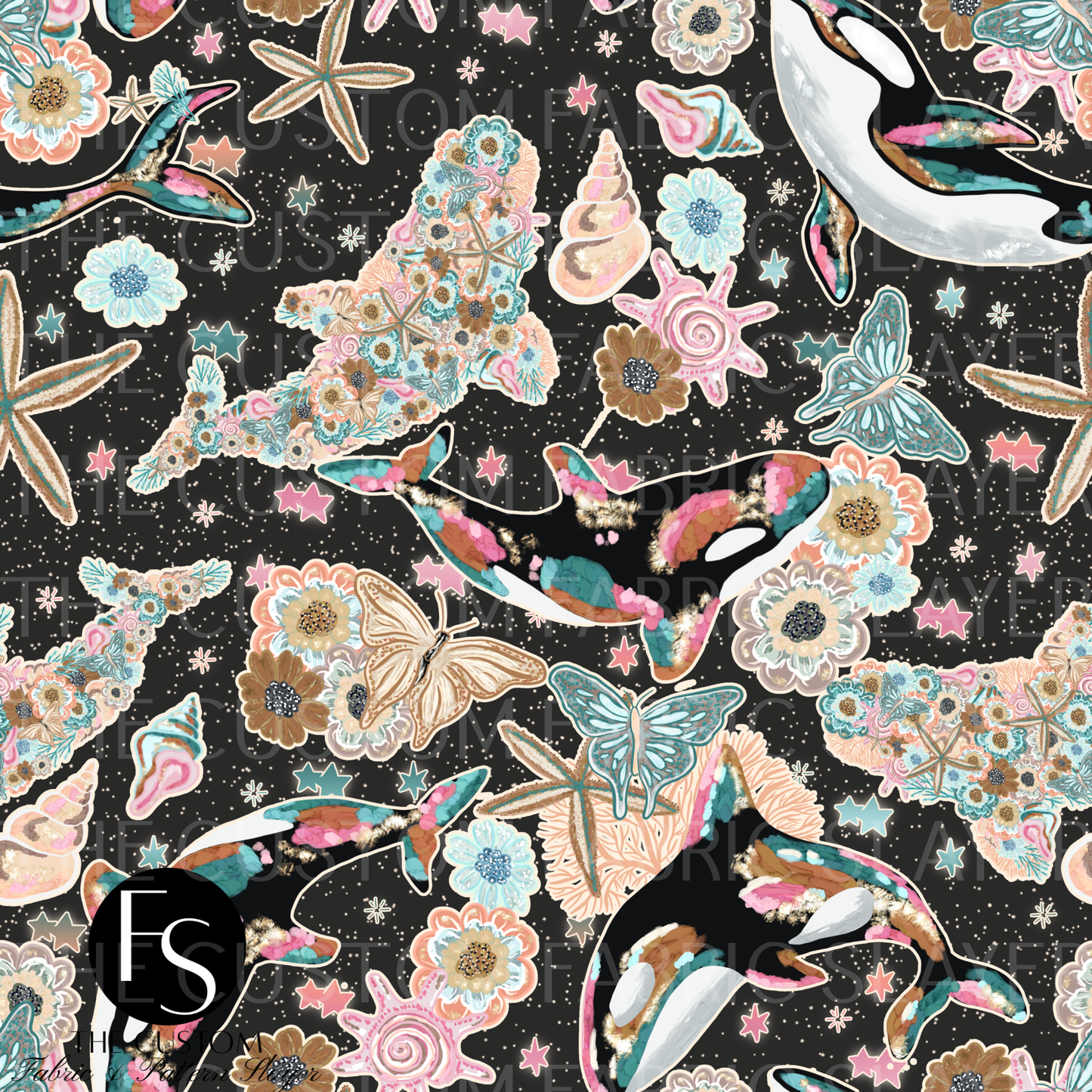 Floral Ocean Whales F - LYSSDOODLES