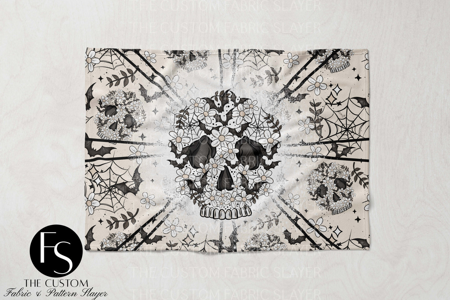 Spooky Floral Skulls - CERRASSHOP - Double Sided Print Blanket