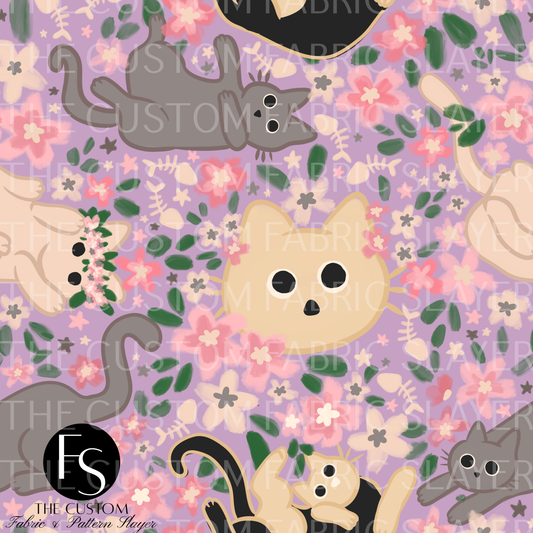 Purple Floral Cat - LYSSDOODLES