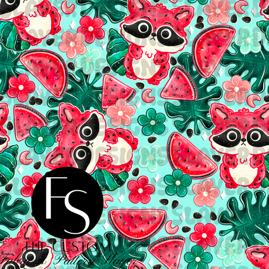 Watermelon Raccoons A - LYSSDOODLES