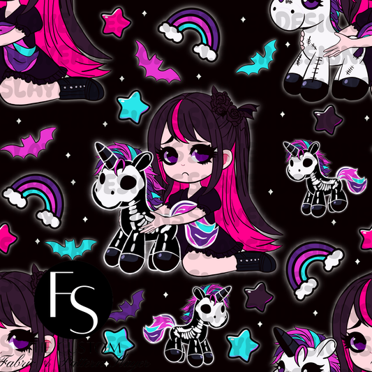 Unicorn Skeleton Sad Goth Girl - FABRICSLAYER