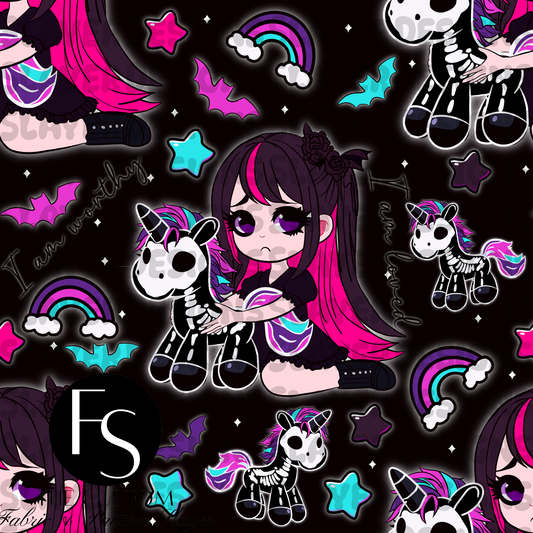 Unicorn Skeleton Sad Goth Girl Affirmations - FABRICSLAYER