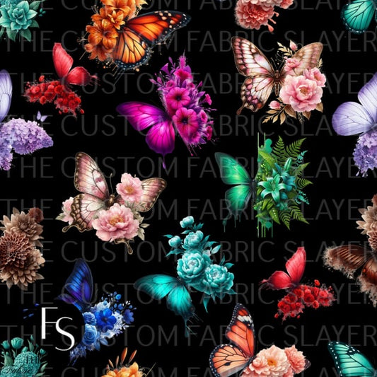Black Floral Butterflies - FABRICSLAYER