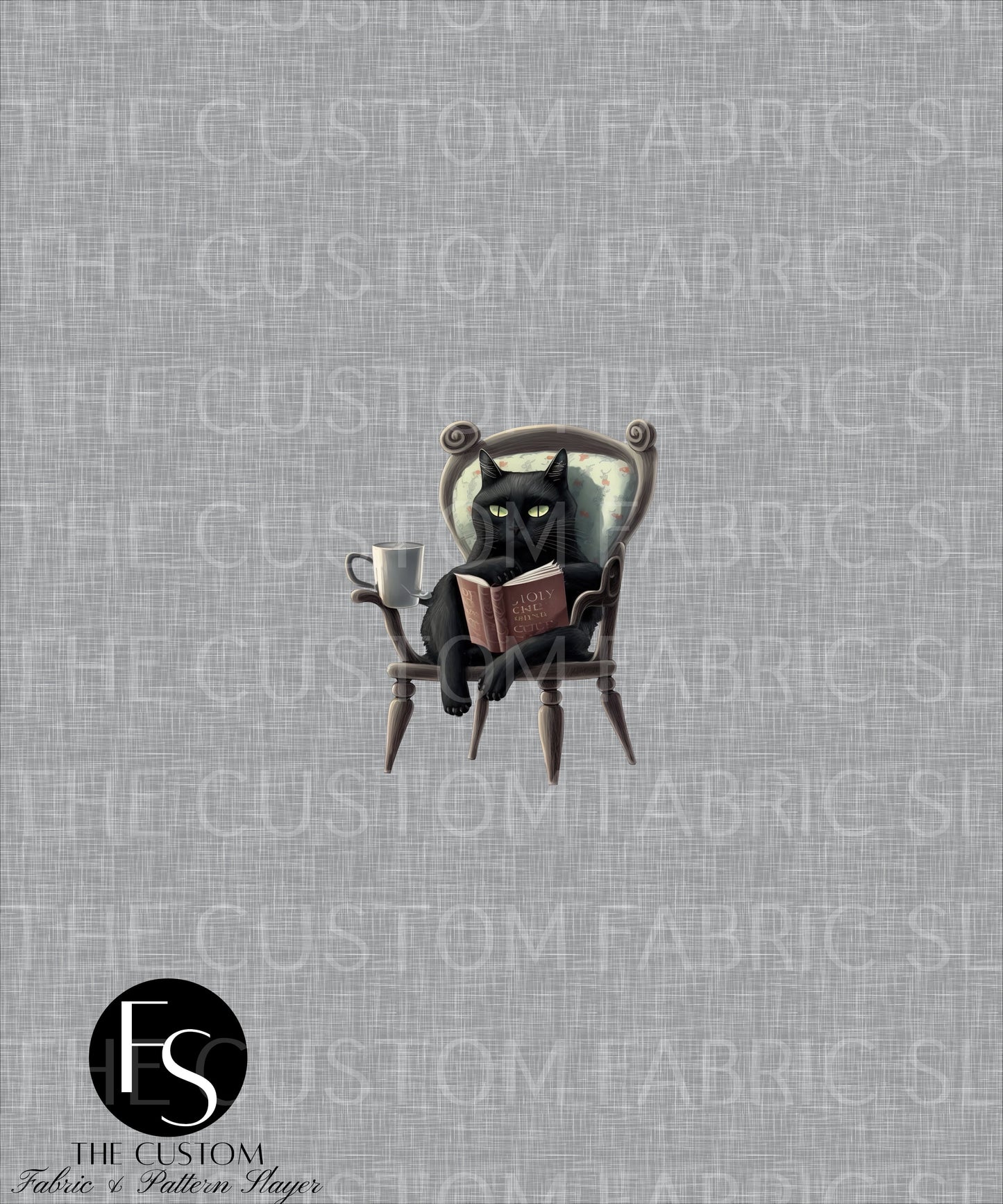 Linen Reading Cat in a chair - FABRICSLAYER Panel