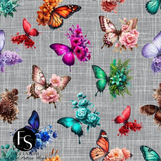 Linen Floral Butterflies - FABRICSLAYER