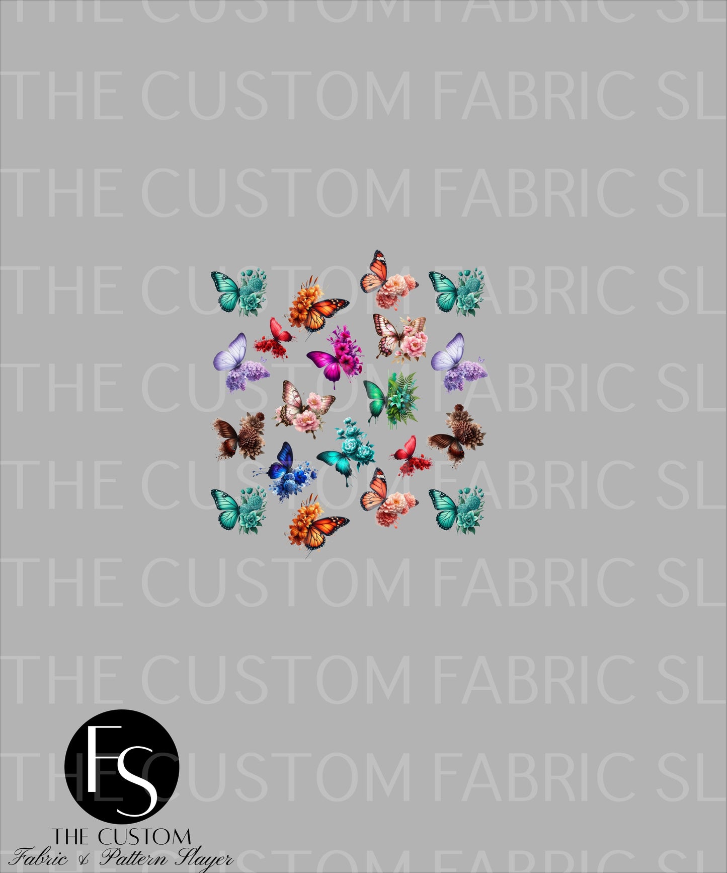 Grey Floral Butterflies - FABRICSLAYER Panel