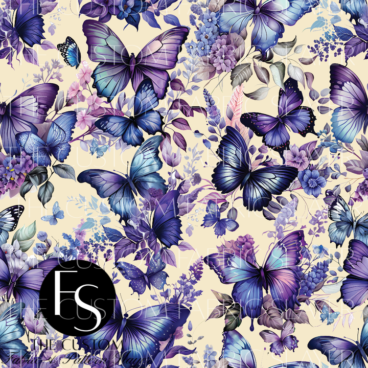 Cream Purple Butterflies - FABRICSLAYER