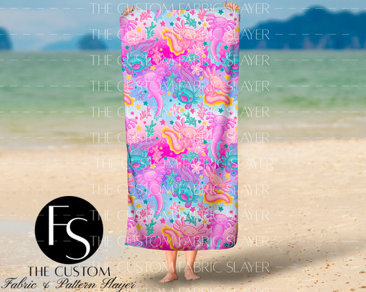 Cute Ombre Axolotls - LYSSDOODLES - FINISHED BEACH TOWEL