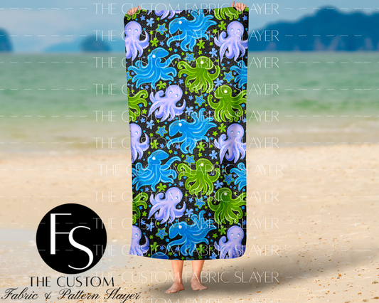 Cute Green and Blue Octopus - LYSSDOODLES - FINISHED BEACH TOWEL